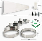 NewlineNY Stainless Steel French Pastry Tart Ring Baking Kit - 6 Perforated Round Dessert Rings + 3 Nozzles + 1 Sample Decorating Piping bag Kit