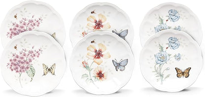 Lenox 817046 Butterfly Meadow 6-Piece Tidbit Plate Set, White, 3.05 LB