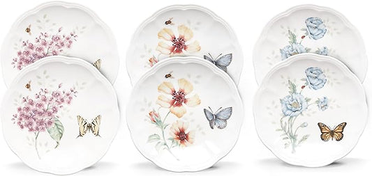 Lenox 817046 Butterfly Meadow 6-Piece Tidbit Plate Set, White, 3.05 LB