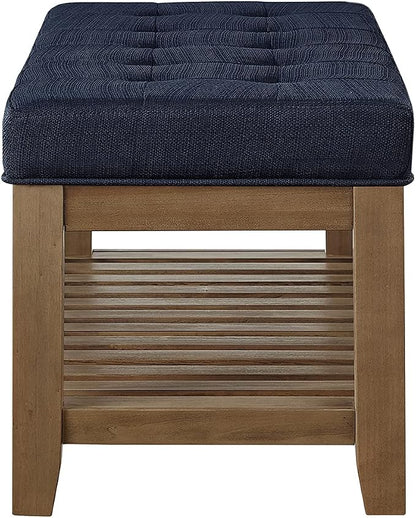 24KF Large Rectangular Upholstered Tufted Linen Fabric Ottoman Bench, Padded - Image 7