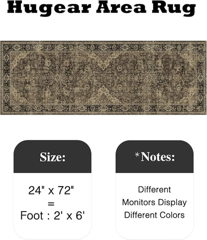 2x6 Brown Retro Floral Washable Runner Rug - Image 2