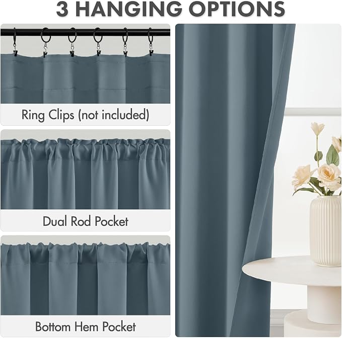 MIULEE Set of 4 Grey Blue 45 Inch Short Blackout Kitchen Window Curtains | - Image 2