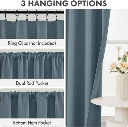 MIULEE Set of 4 Grey Blue 45 Inch Short Blackout Kitchen Window Curtains | - Image 2