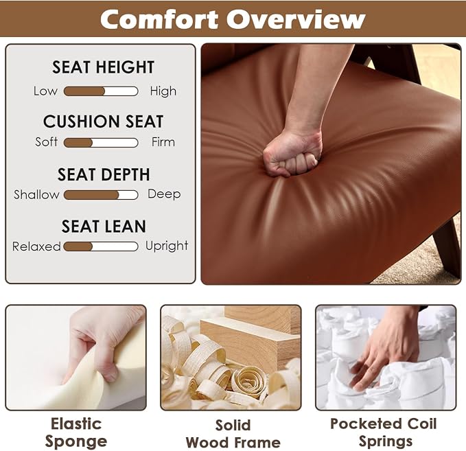 STHOUYN Brown Leather Accent Chairs, Mid Century Modern Chair, Side Arm Chairs - Image 5