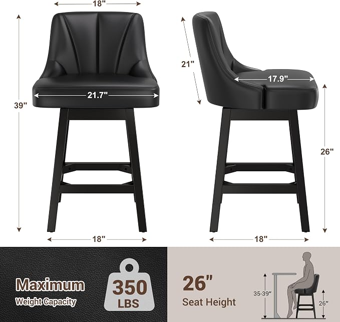 YaFiti Swivel Bar Stools Set of 4, 26 Inch Counter Height Bar Stools - Image 3