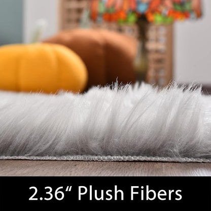 Latepis Washable 5x7 Grey Faux Fur Rugs - Image 2