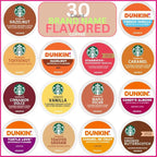 30 Count -- Flavored Starbucks & Dunkin Variety Pack Coffee Pods K Cup Sampler – Starbucks - Hazelnut, Cinnamon Dolce, Maple Pecan, Smoked Butterscotch, Toasted Graham, Caramel, Vanilla & Toffeenut. Dunkin - Turtle Love, Candy'd Almond, Caramel Me Craz...