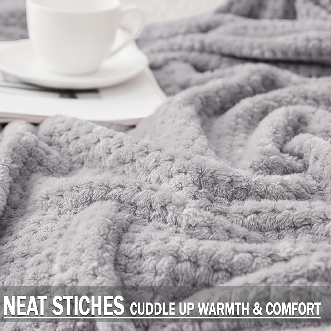 Exclusivo Mezcla Soft Waffle Fleece Bed Blanket Twin Size, Light Grey | - Image 5