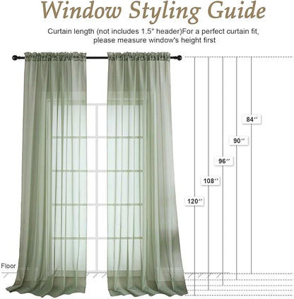 Sheer Sage Green Curtains 108 Inches Long 2 Panels Set, 59 Inch Extra Wide - Image 2