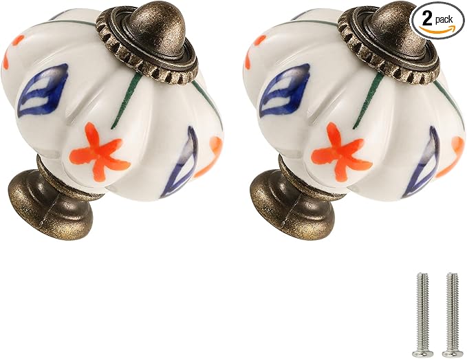 Ivory Pumpkin Knobs 2 Pack Ceramic Cabinet Knobs Vintage Drawer Pulls by Zernmiarder