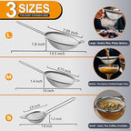 Anaeat Fine Mesh Strainers - Premium Stainless Steel Colander Sieve Sifters, with Durable Mesh and Sturdy Handle, Excellent for Sifting Dry ingredients, Flour, Pastas, Rice, Tea (2.8"+4.73"+7.09")