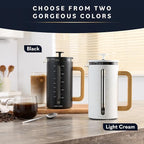Home Hero French Press Coffee Maker - 34 oz Coffee Press with Bamboo Wood Handle, Heat Resistant Thick Borosilicate Glass French Presses, 4 Layer Filter, French Press Stainless Steel (Light Cream)