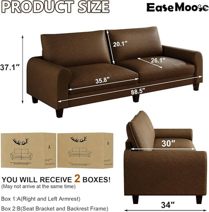 EASE MOOSE 88.5" Large Seat Faux Leather Loveseat Sofa, Waterproof and - Image 2