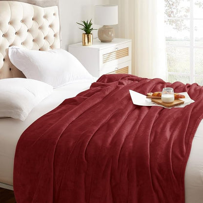 KMUSET Fleece Blanket Burgundy Lightweight Super Soft Cozy Fuzzy Bed Blankets - Image 2