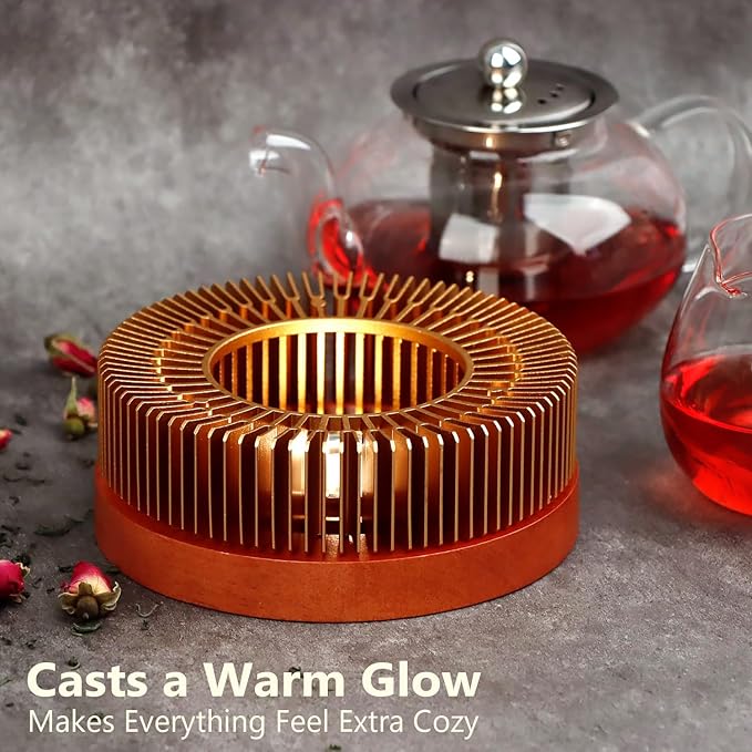 KAYCROWN Teapot Warmer, Tea Warmer with Tealight Holder, Teapot Heater for Heating Tea, Coffee, Milk, Food, Aluminum Alloy, Rose Gold
