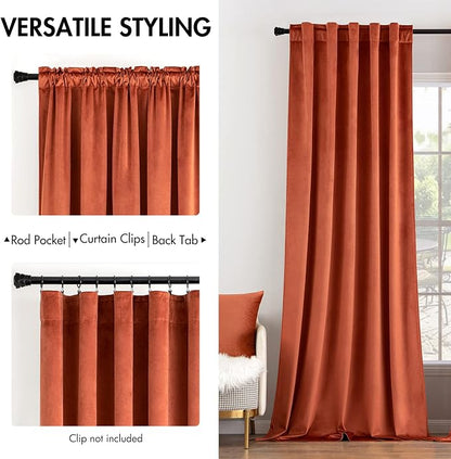 MIULEE Velvet Curtains Extra Wide 72x84 inches Fall Burnt Orange Curtains | - Image 2