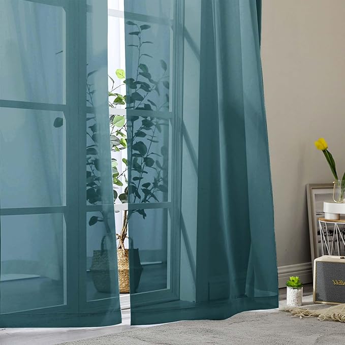 Sheer Dusty Blue Curtains for Bedroom Living Room 63 Inch Length 2 Panels - Image 8