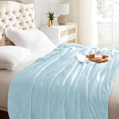 KMUSET Fleece Blanket Mist Blue Lightweight Super Soft Cozy Fuzzy Bed Blankets - Image 4