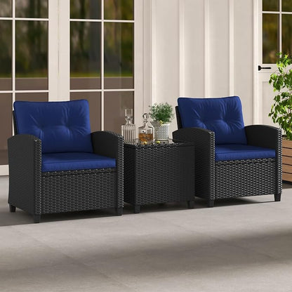 HAPPYGRILL 3 Pieces Wicker Patio Conversation Set, PE Rattan Bistro Sofa Set - Image 4