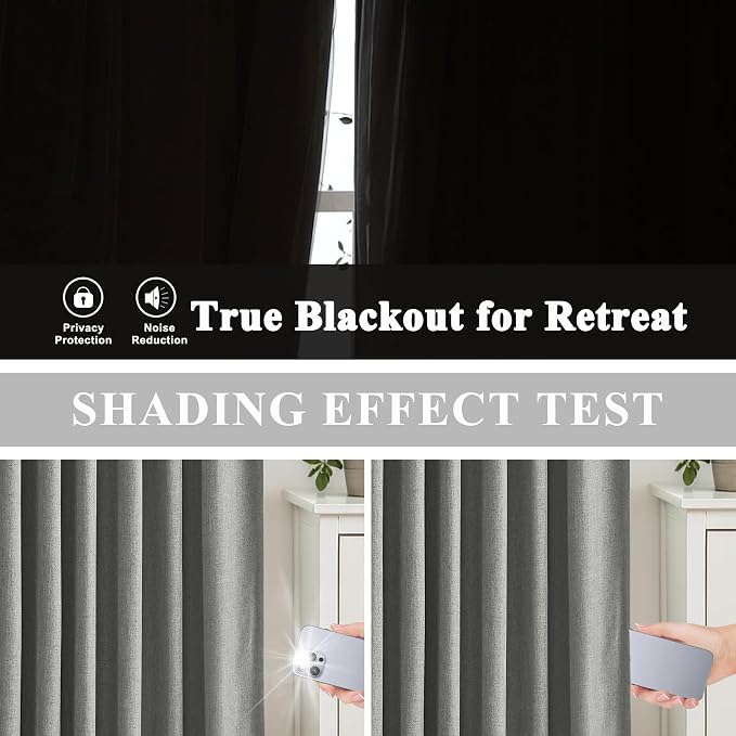 Vision Home Pinch Pleated Dark Grey Blackout Curtains 84 inch Linen Blended - Image 4