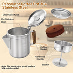 No Coating 12 Cup Percolator Coffee Pot 304 Stainless Steel Moka Pot Stovetop Espresso Maker Italian Greca Cuban Machine 2200ml 74.4oz Suitable for Gas Induction Stovetop Camping Kettle