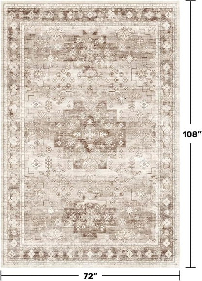 Washable Neutral Farmhouse Living Room Rug, 6x9 Area Rugs - Image 2