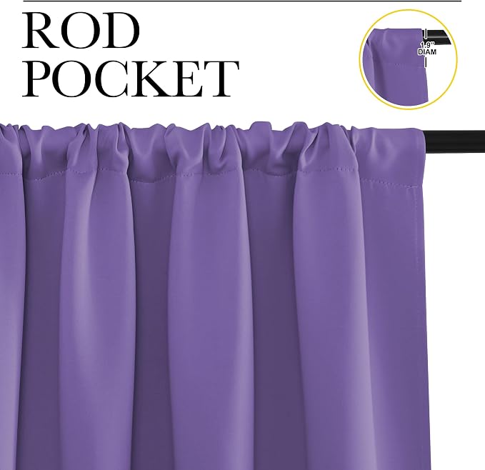NICETOWN Kitchen Curtains, Short Blackout Drapes, Lilac Purple, Thermal - Image 2