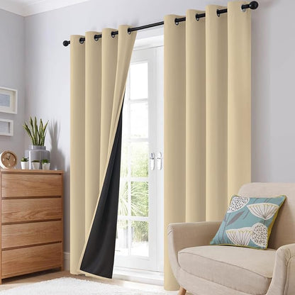 SimpleHome Beige 100% Blackout Curtains Room Darkening Living Room 45 Inch | - Image 8