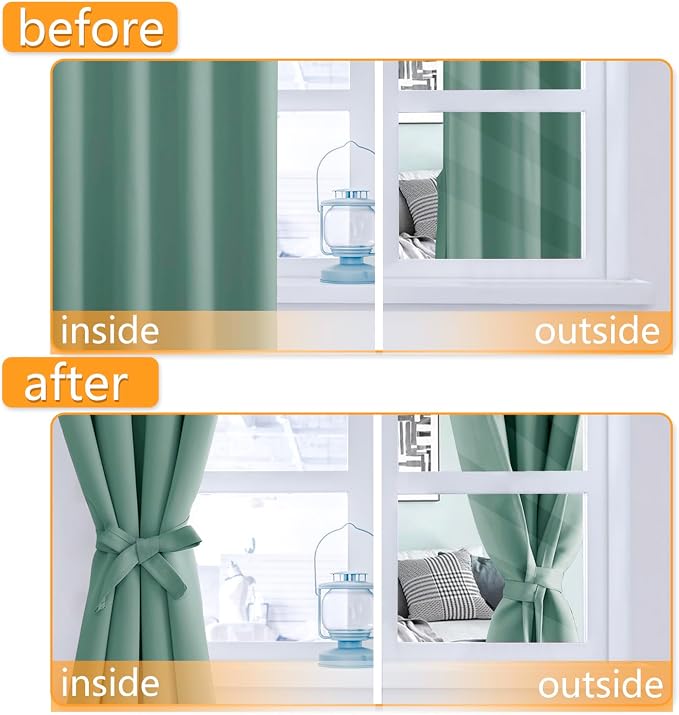 Blackout Curtains for Bedroom, Sage Green, 60 x 84 Inch, 2 Panels | Thermal - Image 4