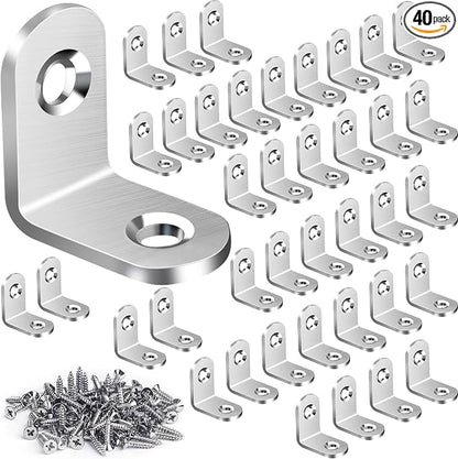 40PCS L Bracket Corner Brace Sets, Stainless Steel L Brackets by DOUDOULE