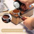 Espresso Distributor Stainless Steel Coffee Distribution Tool,Adjustable Depth Espresso Distributor Leveler with Walnut Wood,3 Angled Slopes Adjustable Palm Espresso Distributor Tool