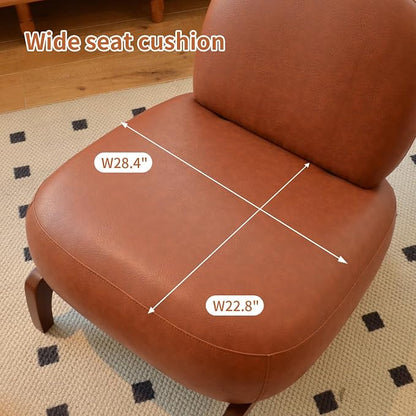 KEIKI Accent Chair with Solid Wood Legs, Faux Leather Single Seat Sofa - Image 3