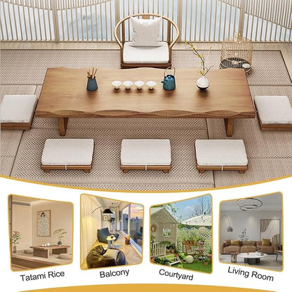 200 cm Solid Wood Low Coffee Table in Japanese Style, Tatami Meditation Table - Image 6