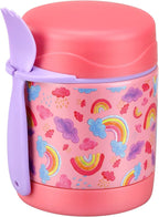 10oz Soup Thermo for Hot Food Kids,Lunch Thermo Kids Food Jar with Spoon Hot Insulated Food Containers,Leak Proof Stainless Steel Wide Mouth Lunch Food Thermo Jar for School(Pink-Rainbow)