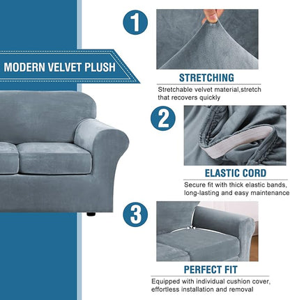 H.VERSAILTEX Rich Velvet Stretch 2 Piece Cover Chair Slipcover Sofa Cover - Image 3