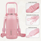 BJPKPK Insulated Water Bottle 40oz Stainless Steel Water Bottles Double Wall with Handle and Cup Lid Travel Metal Thermos,Light Pink