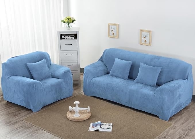 vctops 4 Seater Velvet Plush Stretch Sofa Slipcover 1-Piece Sofa Cover - Image 2