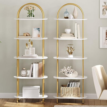 HOOBRO 5 Tier Open Bookshelf, Industrial Arched Bookcase Display Shelf Rack - Image 5