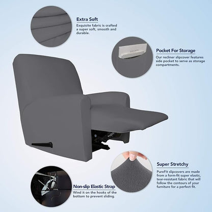 PureFit Stretc Recliner Chair Covers Fleece Soft Couch Covers - Image 3