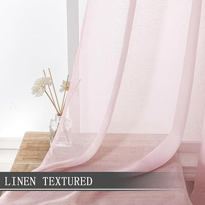 Tollpiz Sheer Curtains Bedroom Linen Textured Curtain Sheers Light Filtering - Image 2