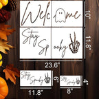 Halloween Stencils for Door Mats Welcome Ghost Stencil Reusable Stay Spooky Halloween Stencils for Painting on Wood Sign Doormats Fabrics DIY Crafts Decor