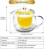 Heatproof Glass Teapot 13.5 fl (400 ml) with Removable Ceramic Infuser strainer Ha-Pot Made in Japan (Pink)
