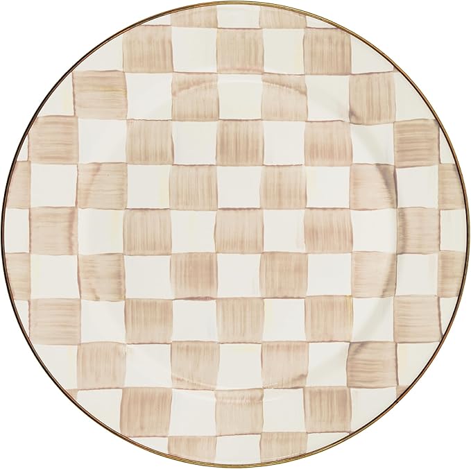MACKENZIE-CHILDS Enamel Charger Plate, Charger Decoration Plate for Dinner Plates or Home Decor, 12 Inches, Brown-and-White Mocha Check