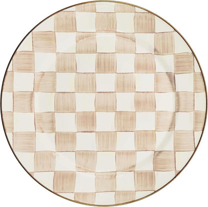 MACKENZIE-CHILDS Enamel Charger Plate, Charger Decoration Plate for Dinner Plates or Home Decor, 12 Inches, Brown-and-White Mocha Check
