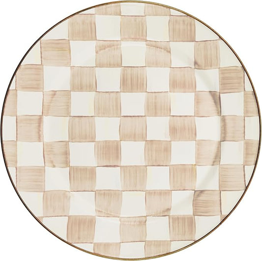 MACKENZIE-CHILDS Enamel Charger Plate, Charger Decoration Plate for Dinner Plates or Home Decor, 12 Inches, Brown-and-White Mocha Check