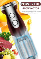 MegaWise 5-in-1 Immersion Hand Blender Set with Variable Speed, 400W, Stainless Steel - Includes Chopper, Whisk, Milk Frother, and Beaker - Ideal for Soups, Smoothies, Baby Food & More (RED)