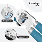 Beneno Can Opener Manual with Magnet, Hand Held Heavy Duty Can Opener with Durable Sharp Blade Smooth Edge, Big Effort-Saving Knob, Soft Grip Rubber Handle, Multifunctional Bottle Opener, Aqua