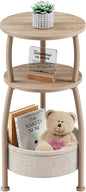 Small Side Table with Storage Basket, Space Saving Round End Table 3-Tier by designyourhome