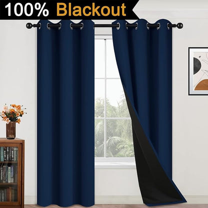 Yakamok Navy Blue 100% Blackout Curtains 84 Inches Long 42" Wide, 2 Panels | - Image 2