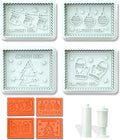 Christmas Cookie Cutters, 4-Piece 3D MERRY CHRISTMAS Plastic Cookie Stamp Set, Comes with Merry Christmas in English, Perfect for Christmas cookie baking and parties